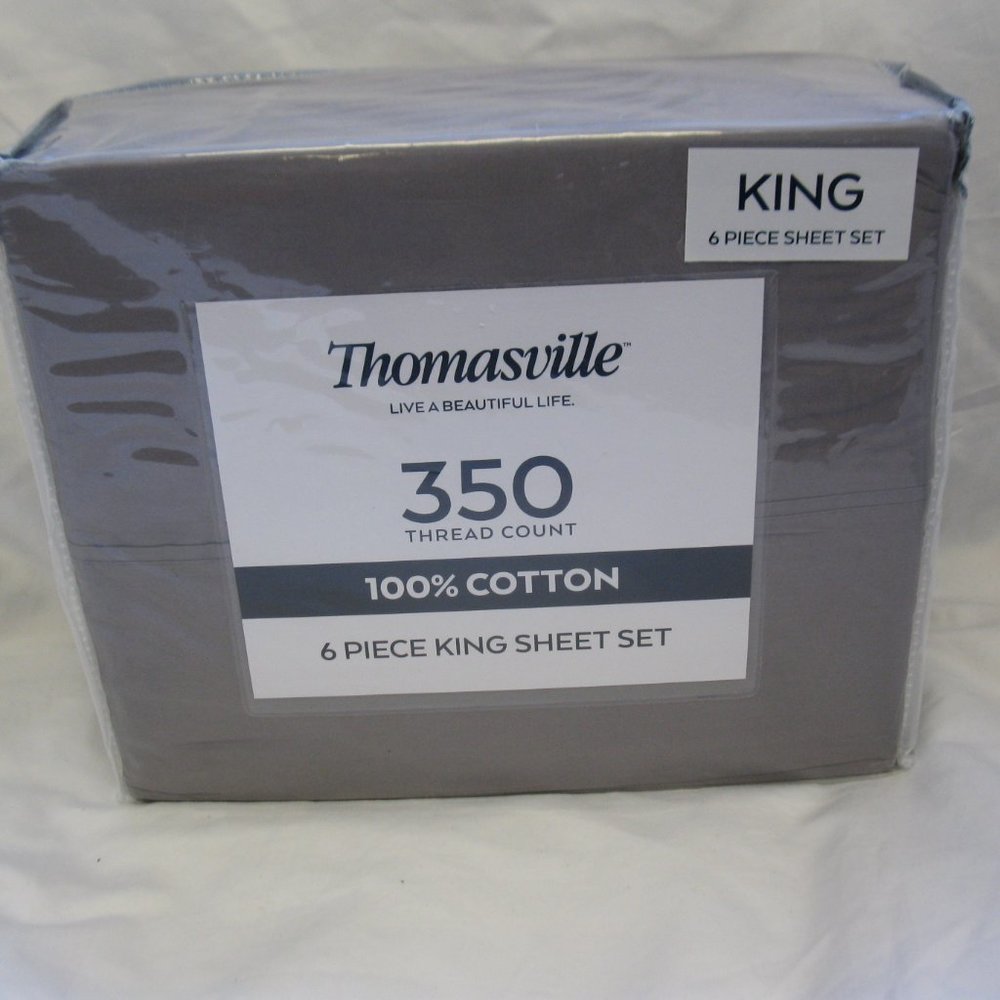 Thomasville 350 Thread Count 6-piece Sheet Set, King, Gray, NWT